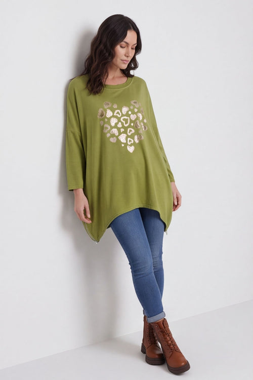 Evette Heart Cotton Top Green – image 1 of 6
