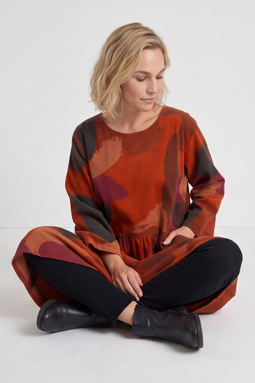 Dreda Print Needlecord Dress Burnt Orange – image 1 of 6
