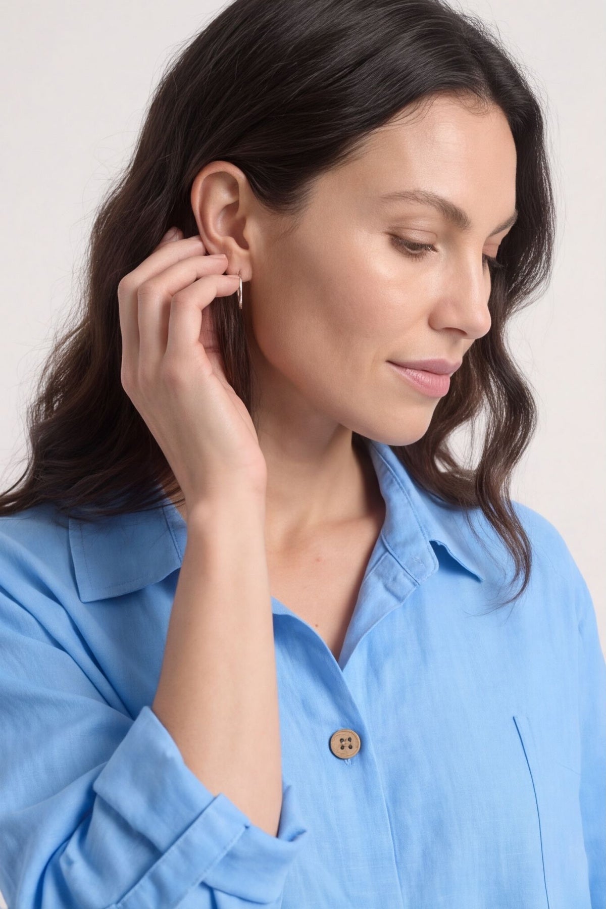 Mariabella Longline Linen Shirt Powder Blue – image 1 of 4