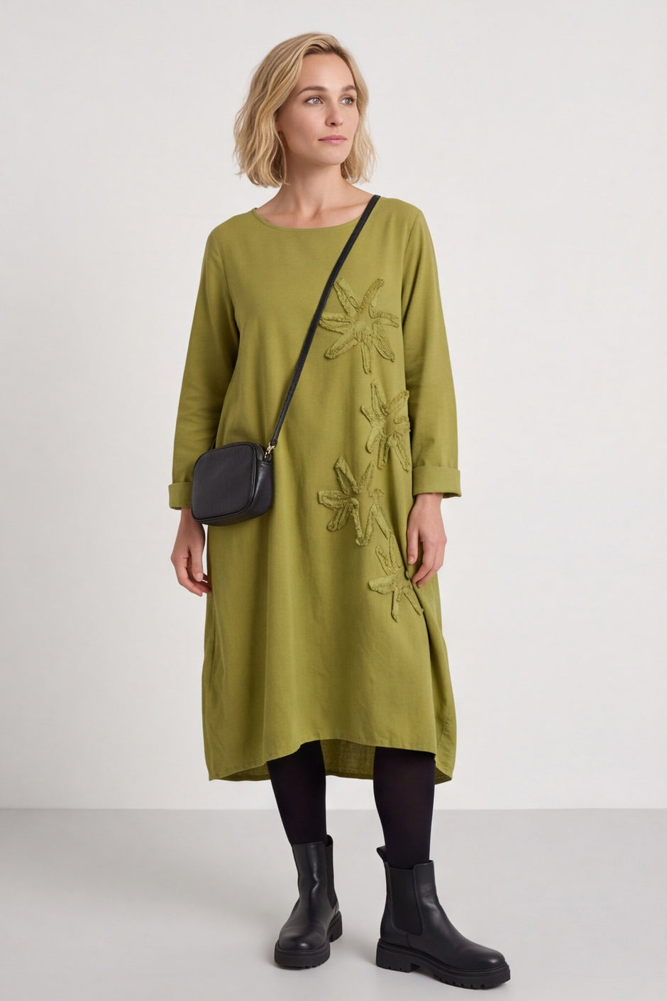 Florina Flower Patch Needlecord Dress Green – image 1 of 6