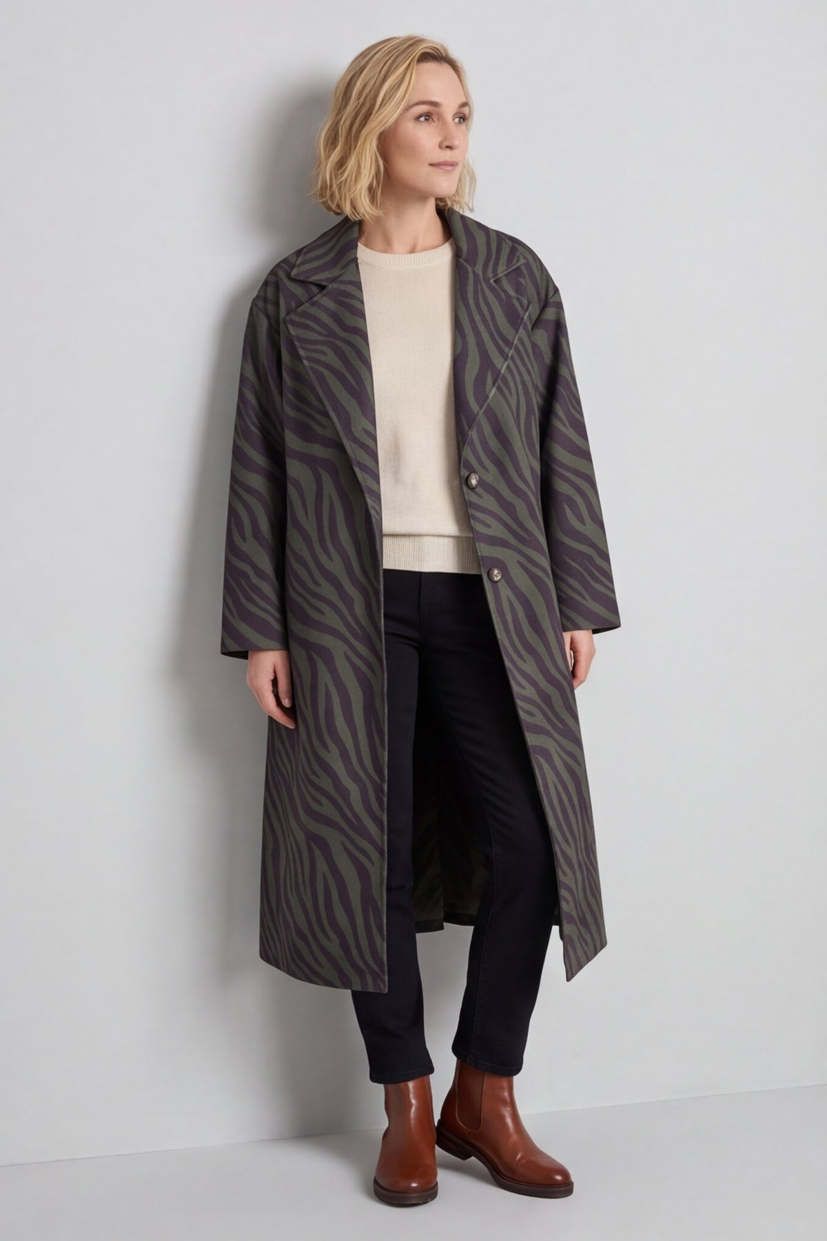 Jenna Zebra Print Coat Khaki – image 1 of 6