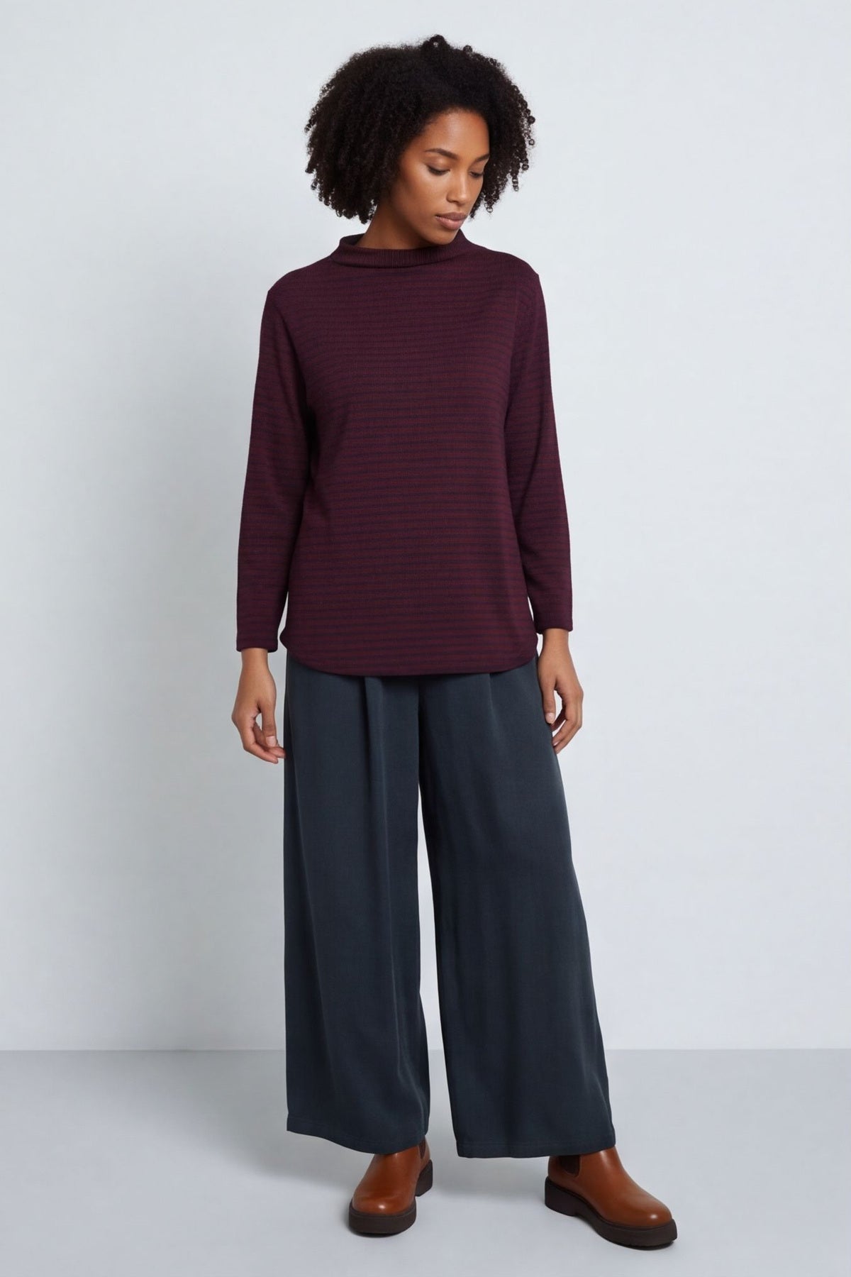 Lyssa Cowl Neck Stripe Top Charcoal – image 1 of 6
