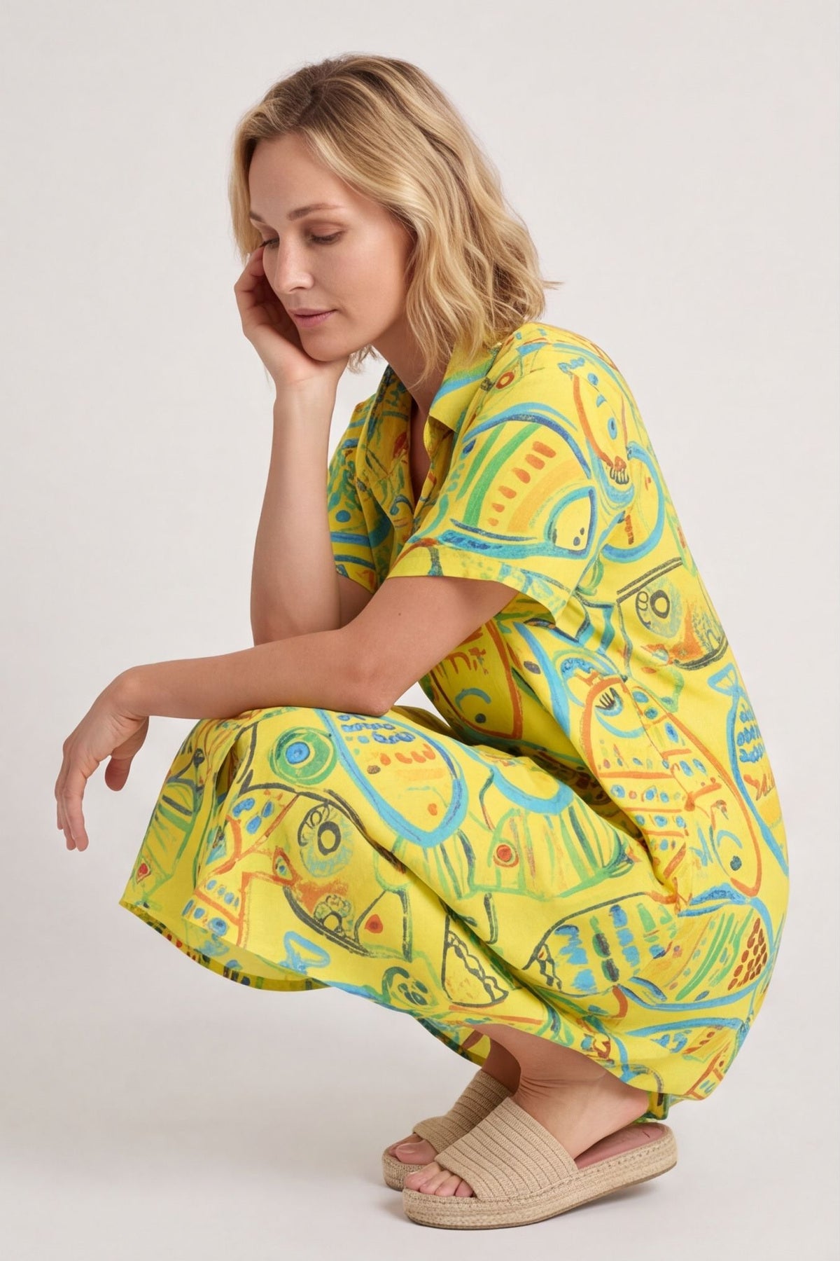 Naida Print Button Tunic Yellow – image 1 of 4