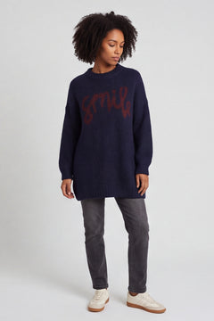 Smile Knitted Jumper Navy – image 1 of 5