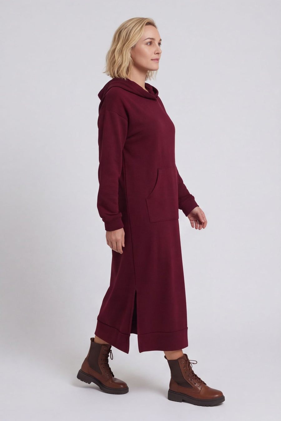 Genaya Hooded Cotton Dress Wine – image 1 of 6