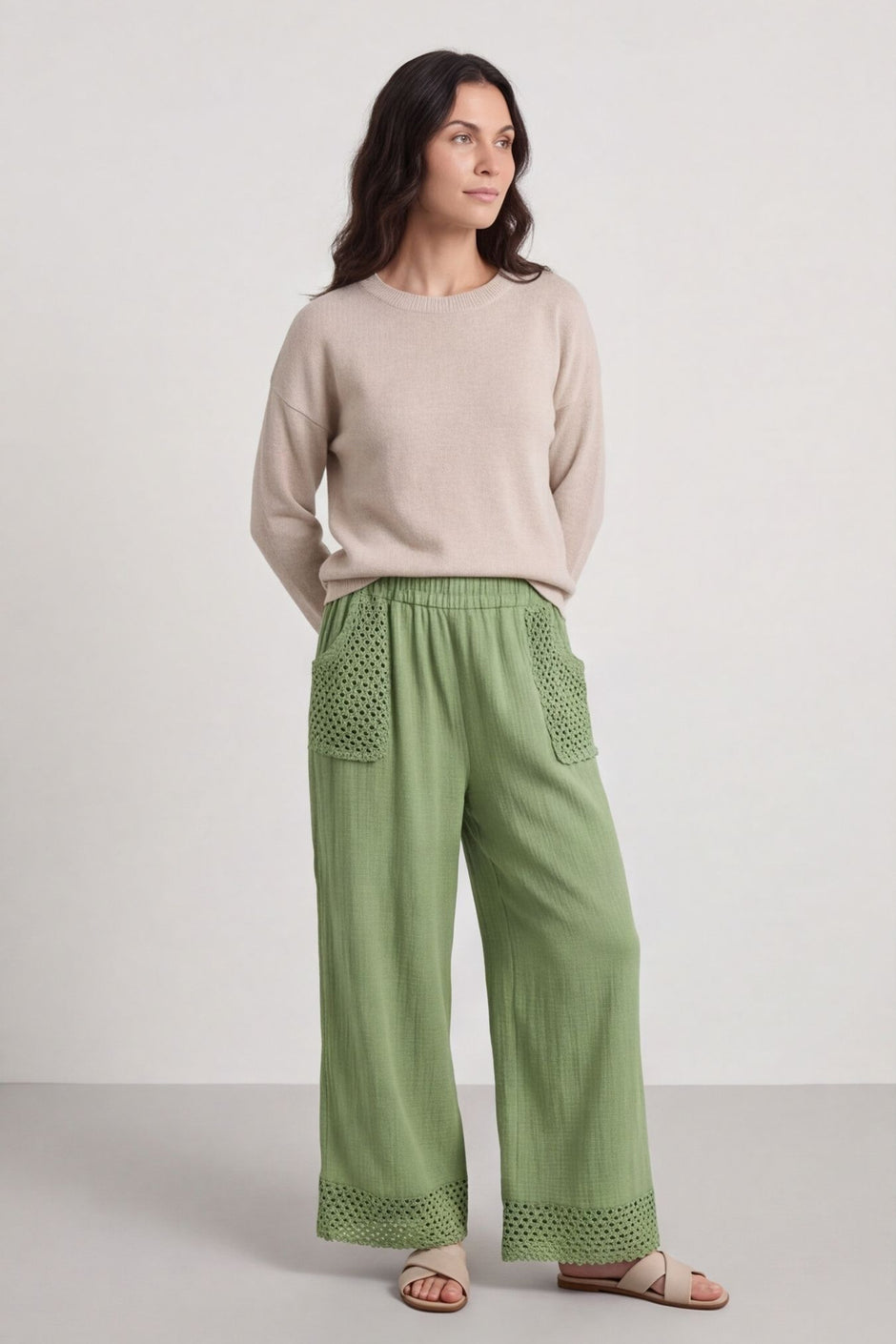 Elana Cotton Trousers Green – image 1 of 6