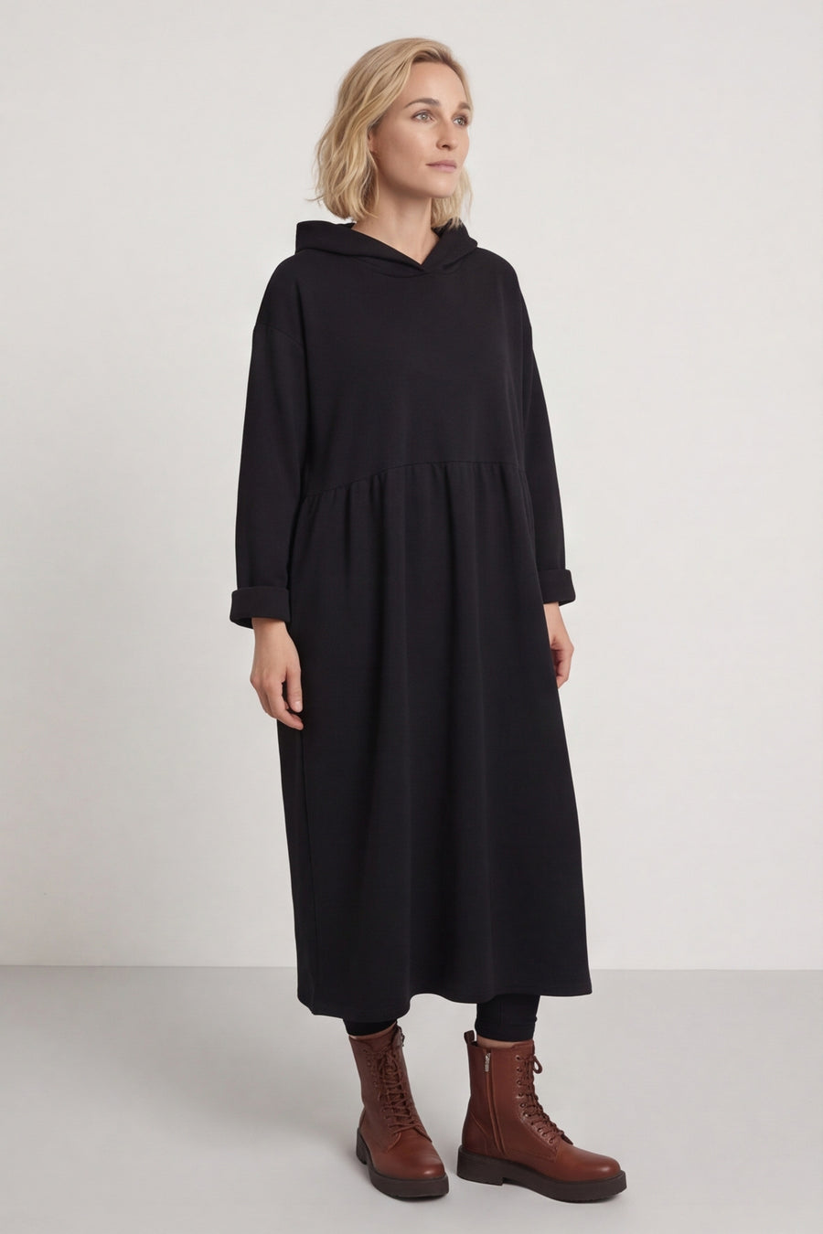 Saskia Hooded Dress Black – image 1 of 4