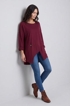 Kelilah Pocket Cotton Top Burgundy – image 1 of 4