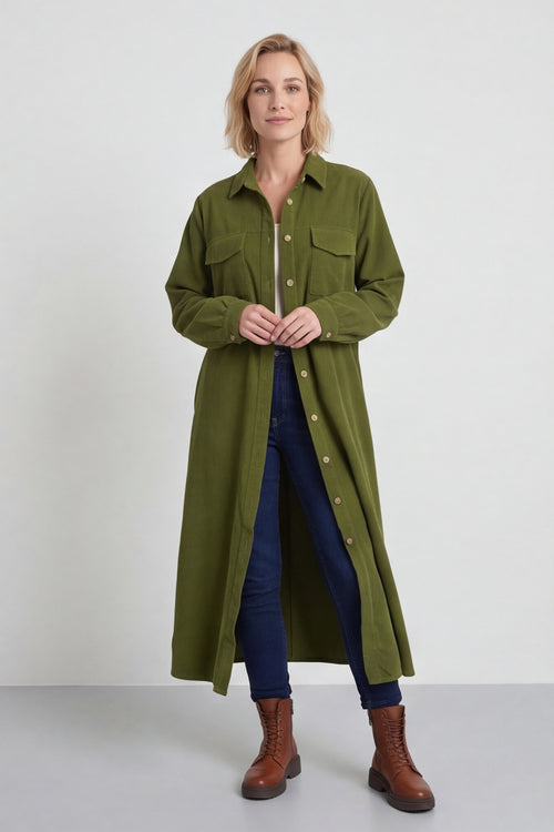 Dezi Needlecord Shirt Dress Olive – image 1 of 6