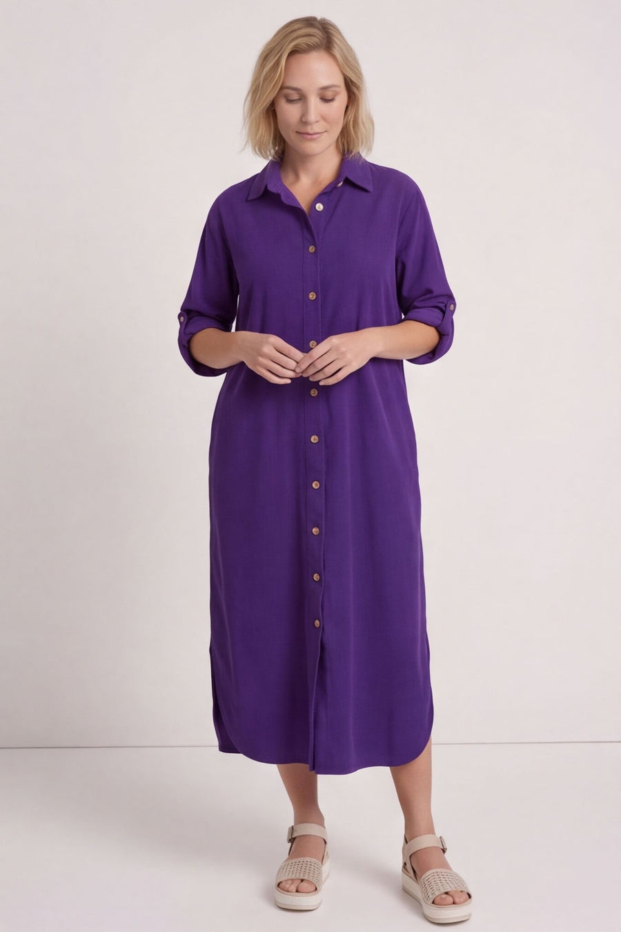 Tisha Needlecord Shirt Dress Purple – image 1 of 5