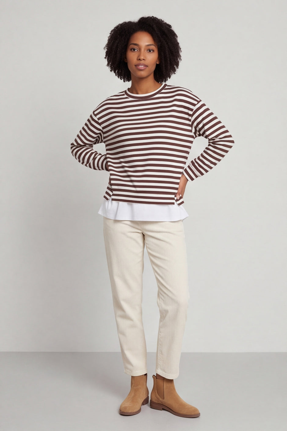 Capricia Stripe Top Cocoa – image 1 of 4