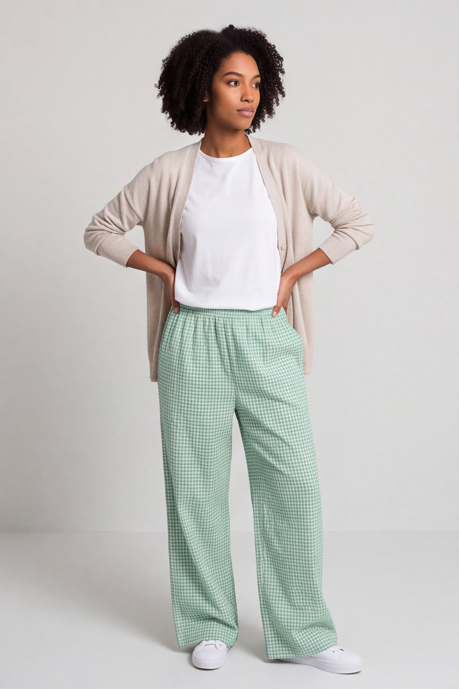 Cataleya Gingham Cotton Trousers Green – image 1 of 4