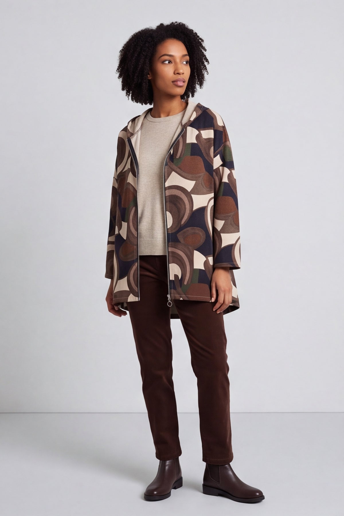 Cynthia Print Zip Hooded Jacket Black – image 1 of 6
