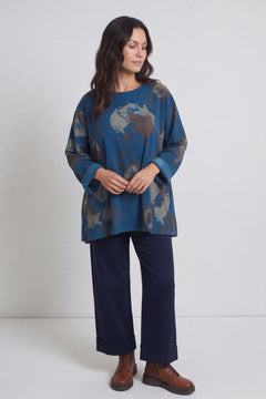 Rachel Print Needlecord Top Teal – image 1 of 6