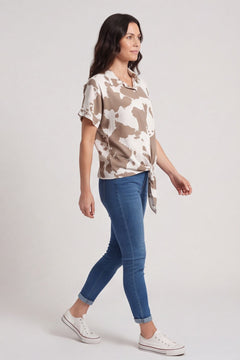 Edna Print Tie Shirt Mocha – image 1 of 5