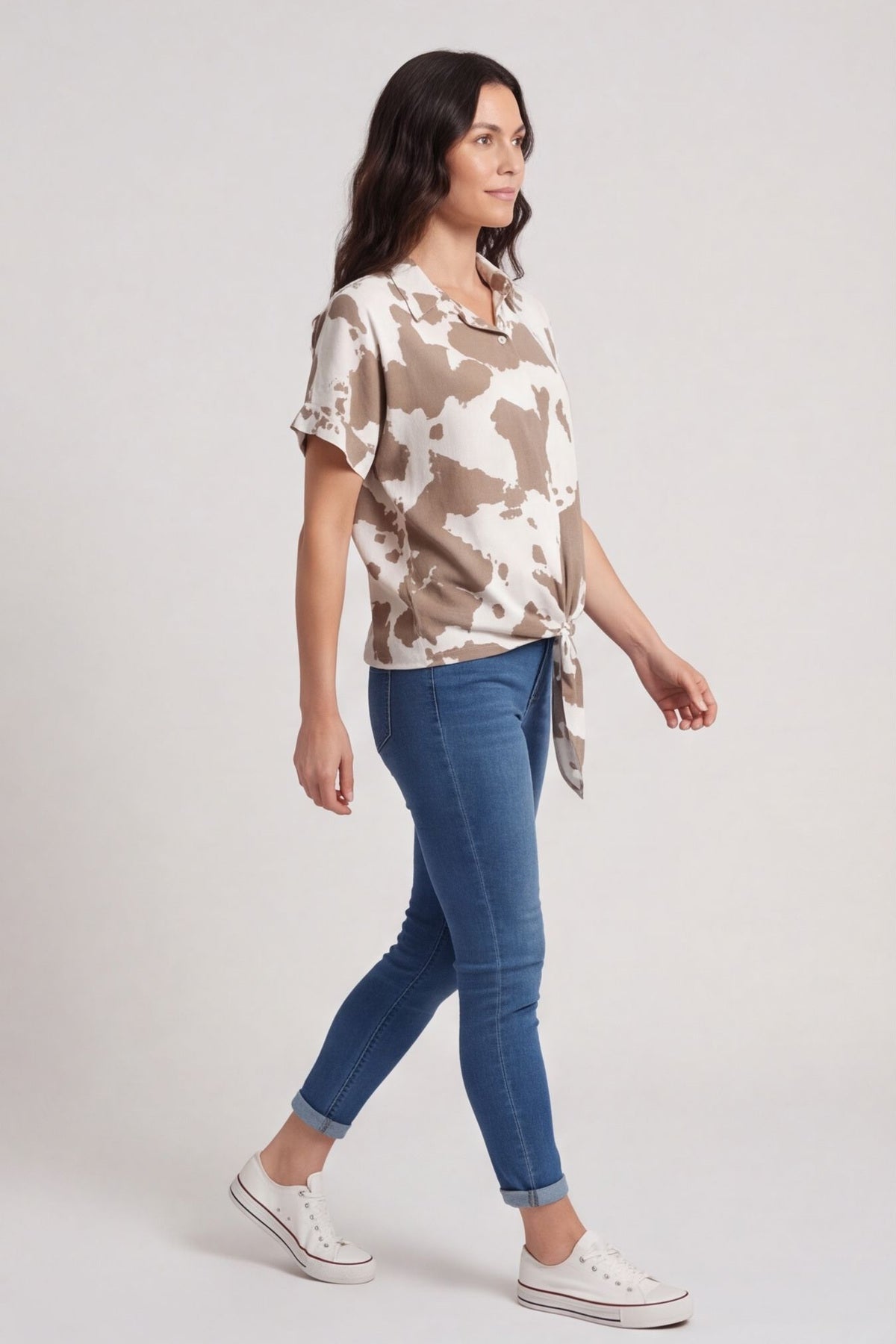 Edna Print Tie Shirt Mocha