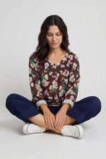 Kirsty Flower V-Neck Knit Top Cocoa Cocoa - Kirsty Flower V-Neck Knit Top Cocoa – image 1 of 6