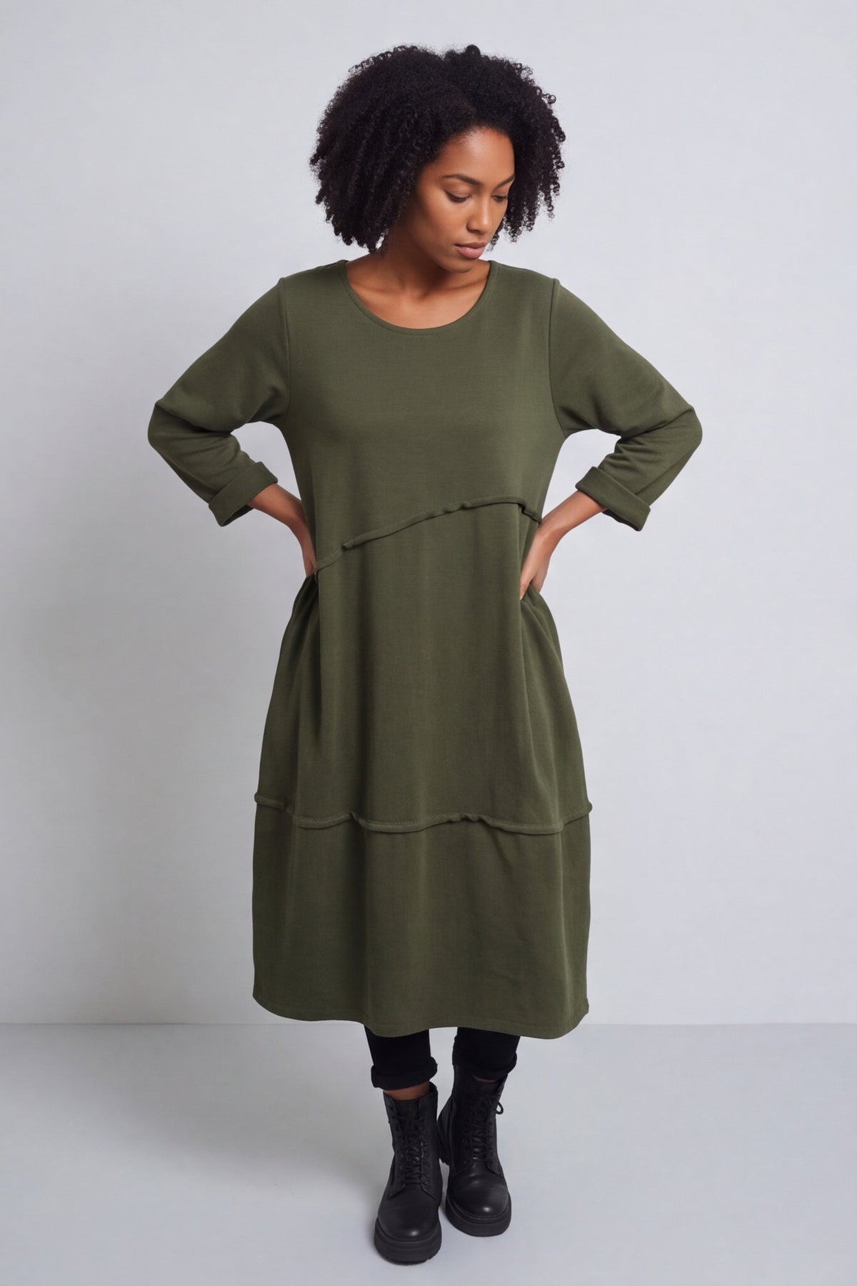 Minnie Seam Detail Cotton Tunic Khaki – image 1 of 5