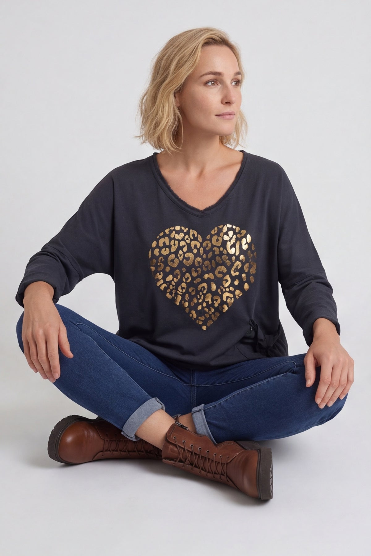 Cherie Heart Cotton Top Charcoal – image 1 of 6