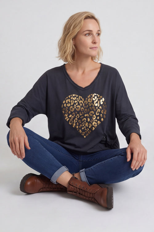 Cherie Heart Cotton Top Charcoal – image 1 of 6