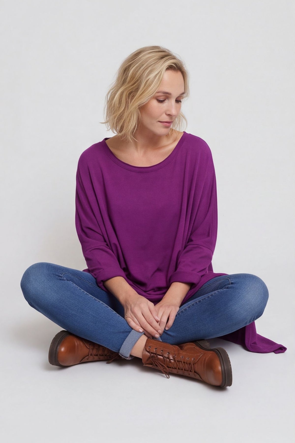 Margie Dip Side Cotton Top Purple – image 1 of 3