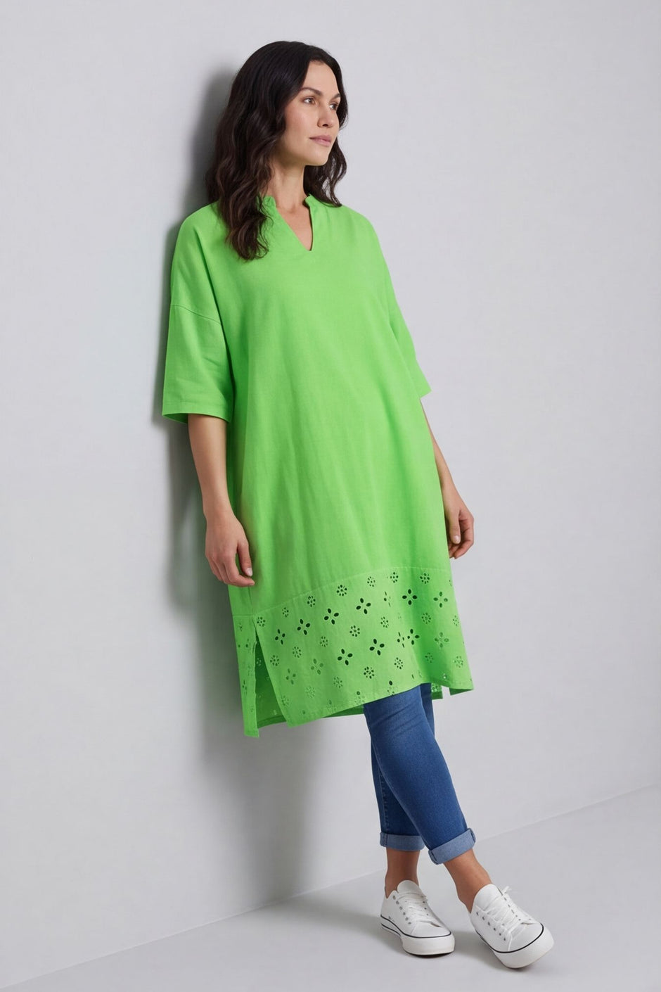 Gabrielle Embroidered Linen Dress Green – image 1 of 5