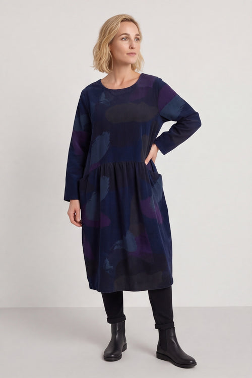 Dreda Print Needlecord Dress Navy – image 1 of 5