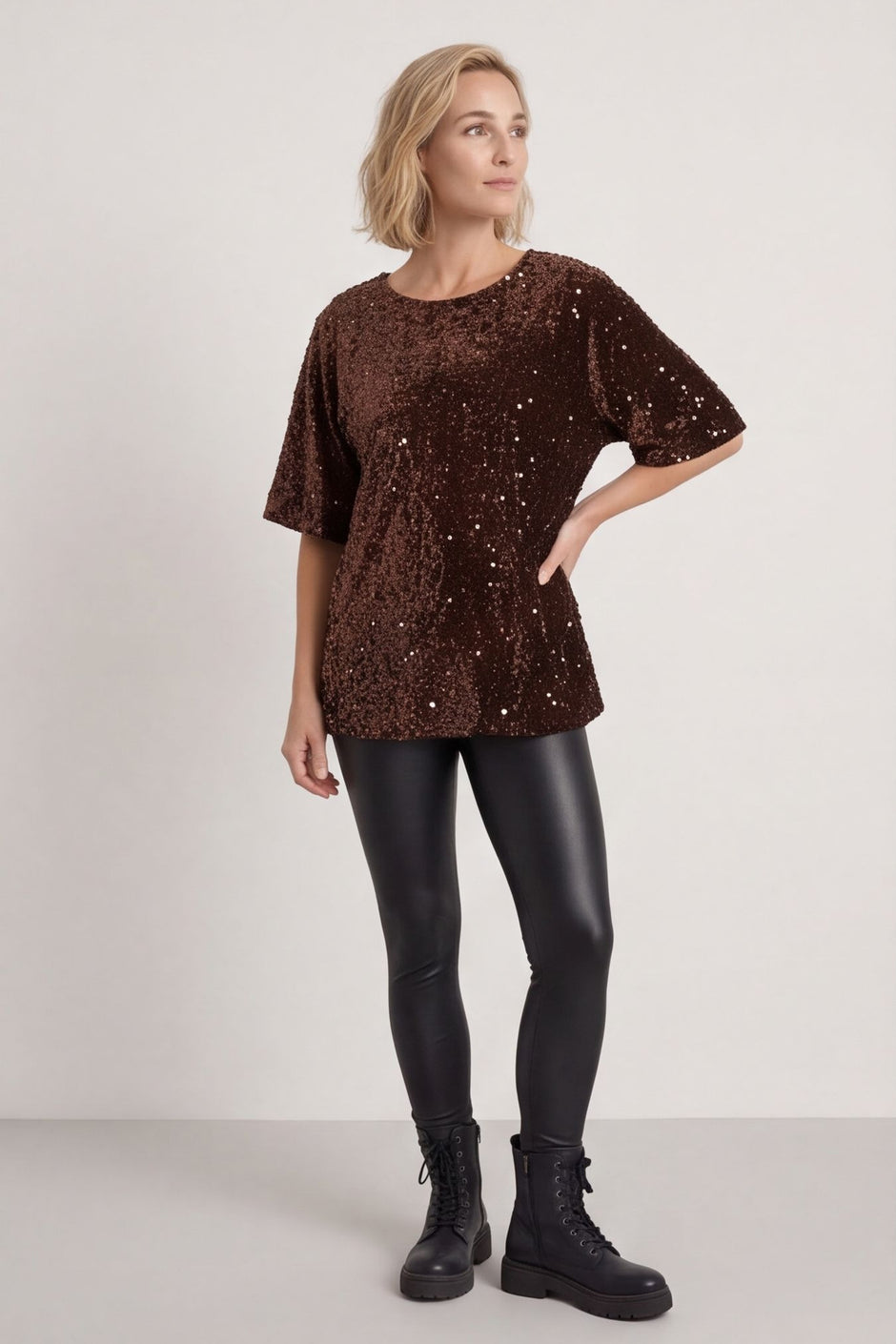 Kaylina Sequin Top Cocoa – image 1 of 5