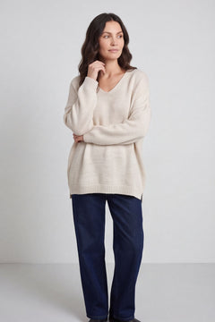 Josephine V-Neck Knitted Jumper Stone – image 1 of 5