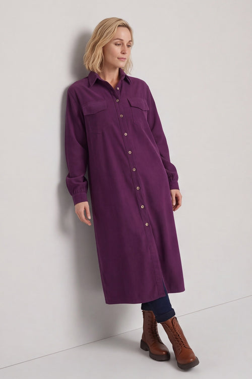 Dezi Needlecord Shirt Dress Purple – image 1 of 6