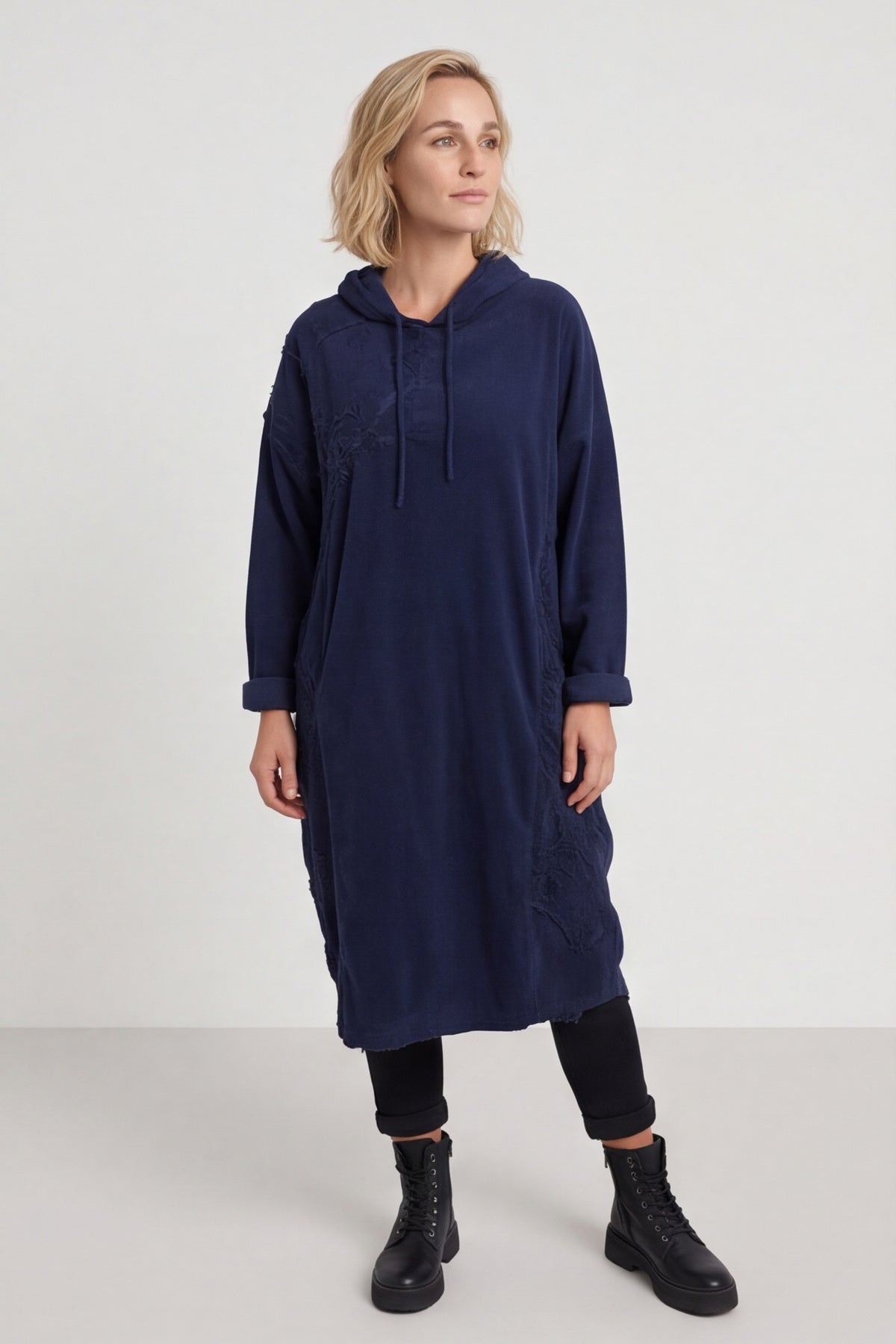 Devyn Hooded Needlecord Dress Navy – image 1 of 6