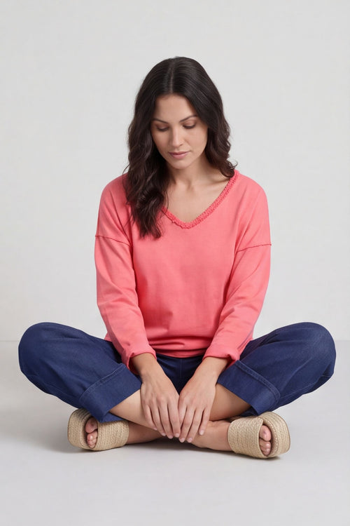 Kinsley Washed V-Neck Cotton Top Red – image 1 of 6