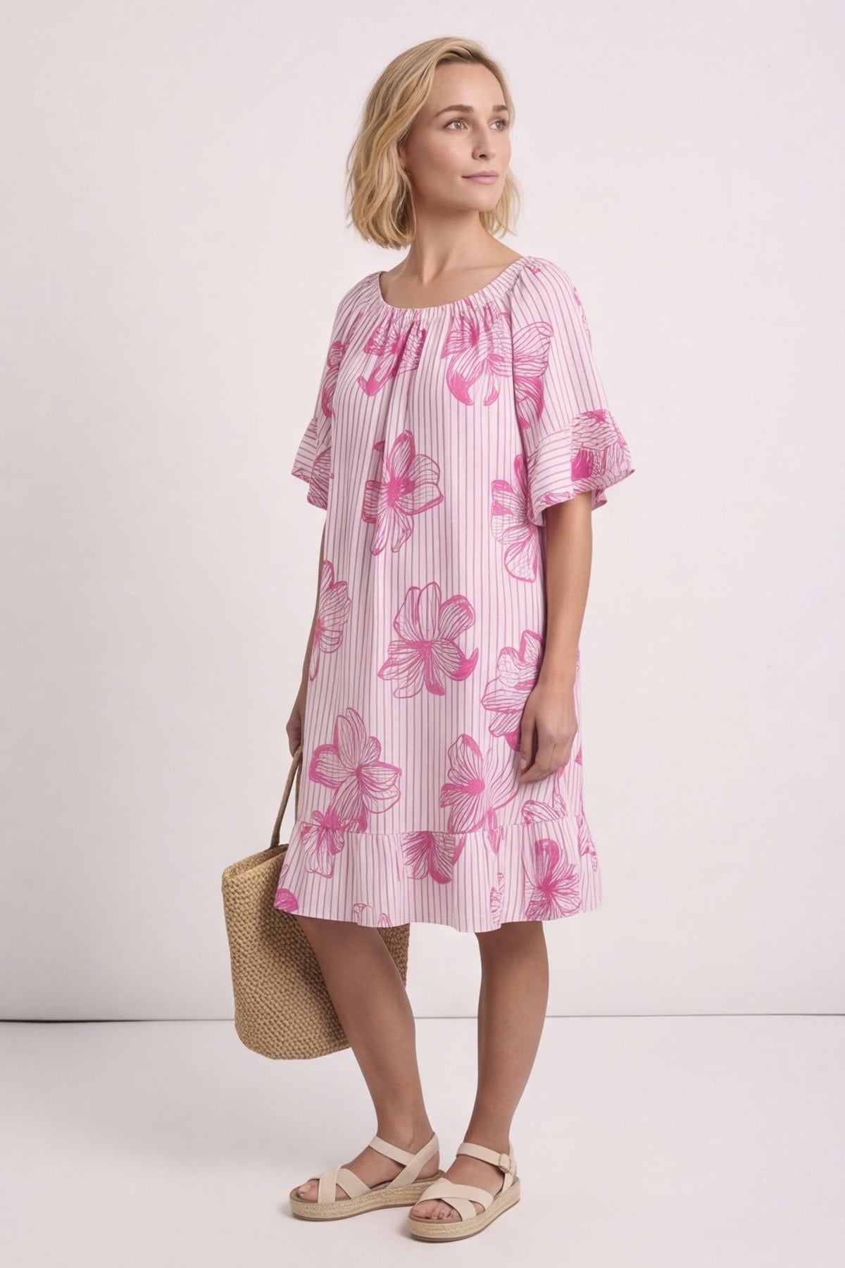 Fabiola Print Bardot Tunic Fuchsia – image 1 of 5
