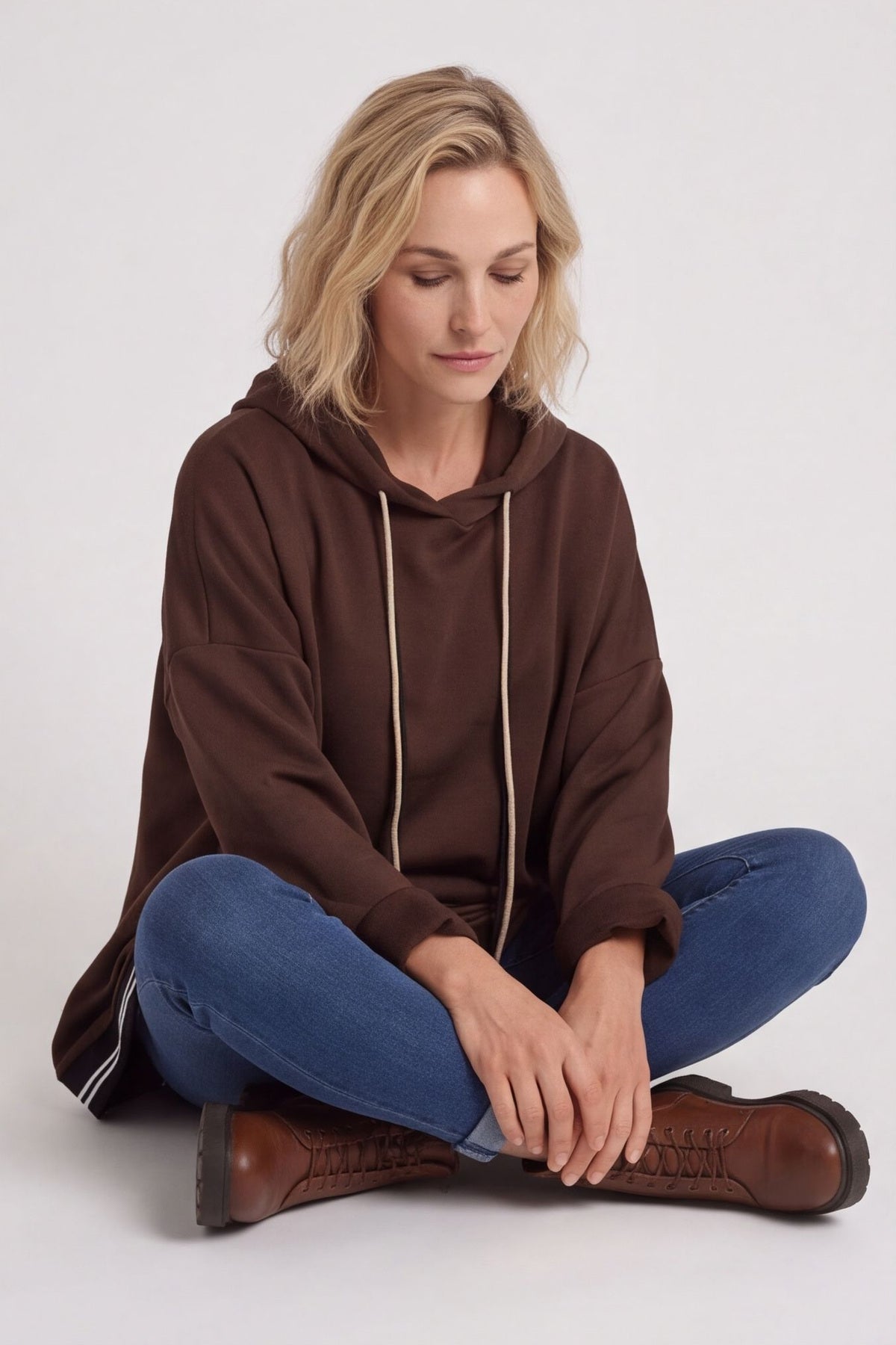 Anya Asymmetric Hooded Top Cocoa – image 1 of 4