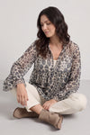 Edith Print Tie Front Top Khaki – image 1 of 6