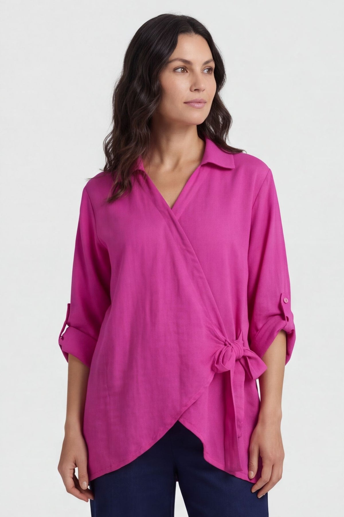Shyla Check Wrap Top Fuchsia – image 2 of 5