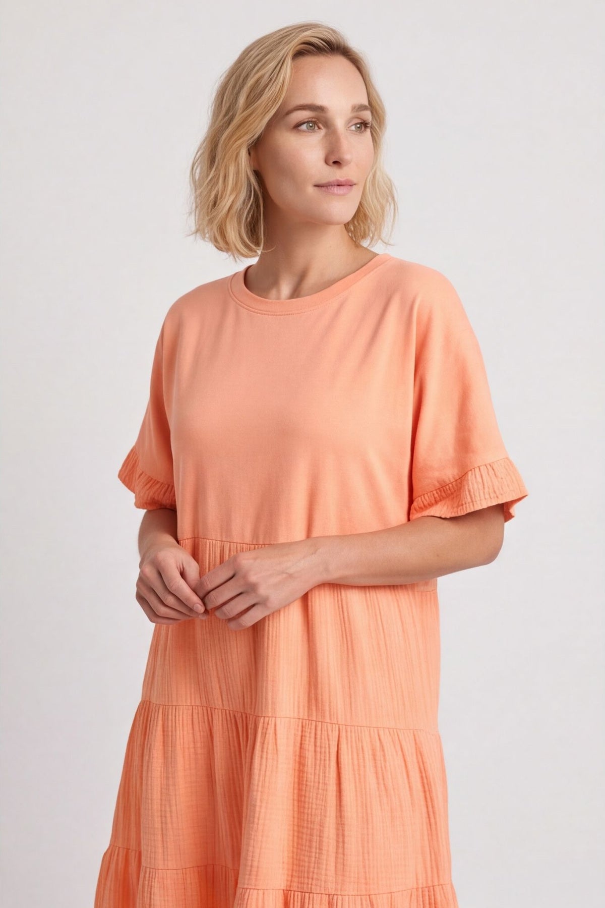 Soleil Tiered Crinkle Cotton Dress Orange – image 2 of 6
