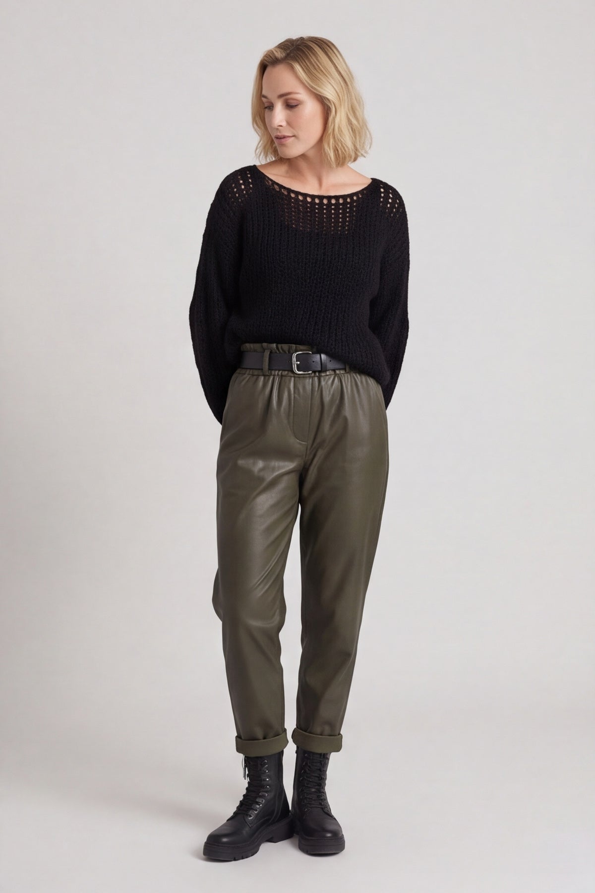 Hilary Wet Look Trousers Khaki – image 2 of 4