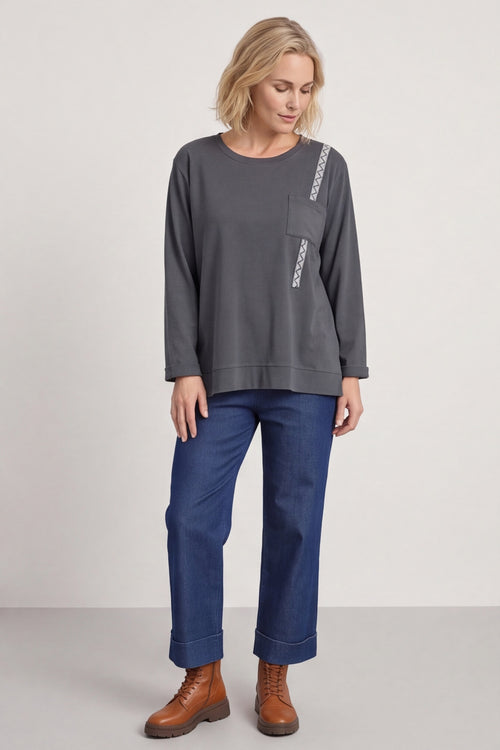 Barbara Pocket Cotton Top Charcoal – image 2 of 6