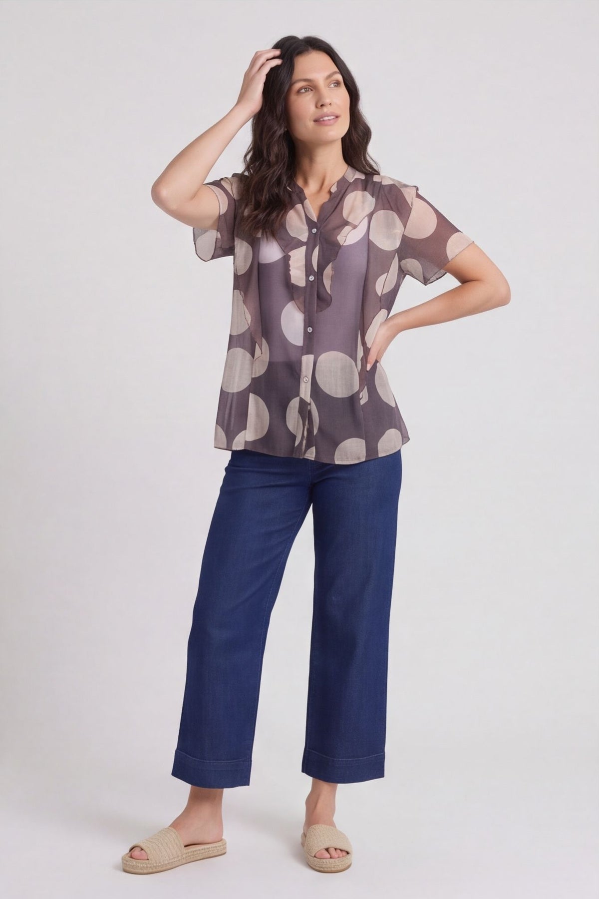 Skye Spot Print Frill Shirt Cocoa – image 2 of 5