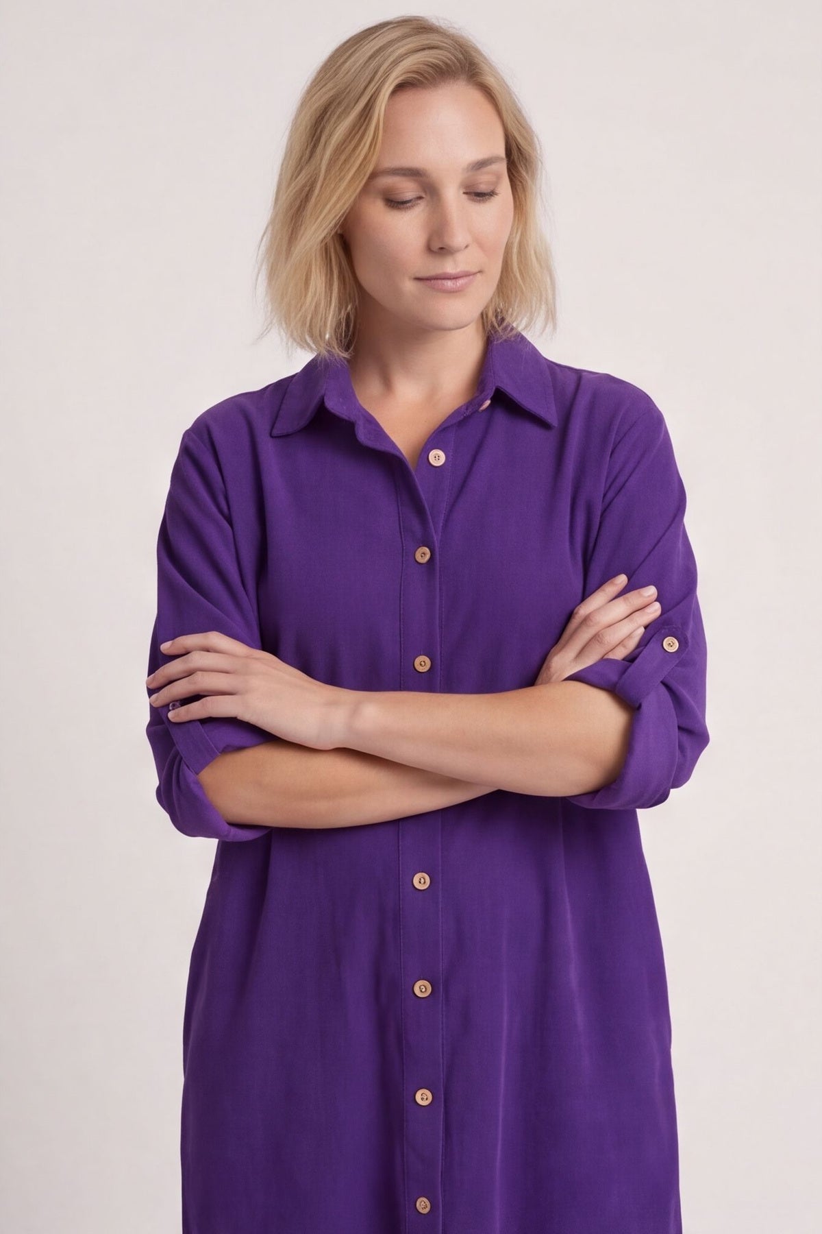 Tisha Needlecord Shirt Dress Purple – image 2 of 5