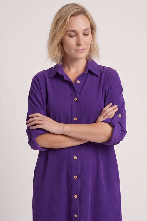 Tisha Needlecord Shirt Dress Purple – image 2 of 5