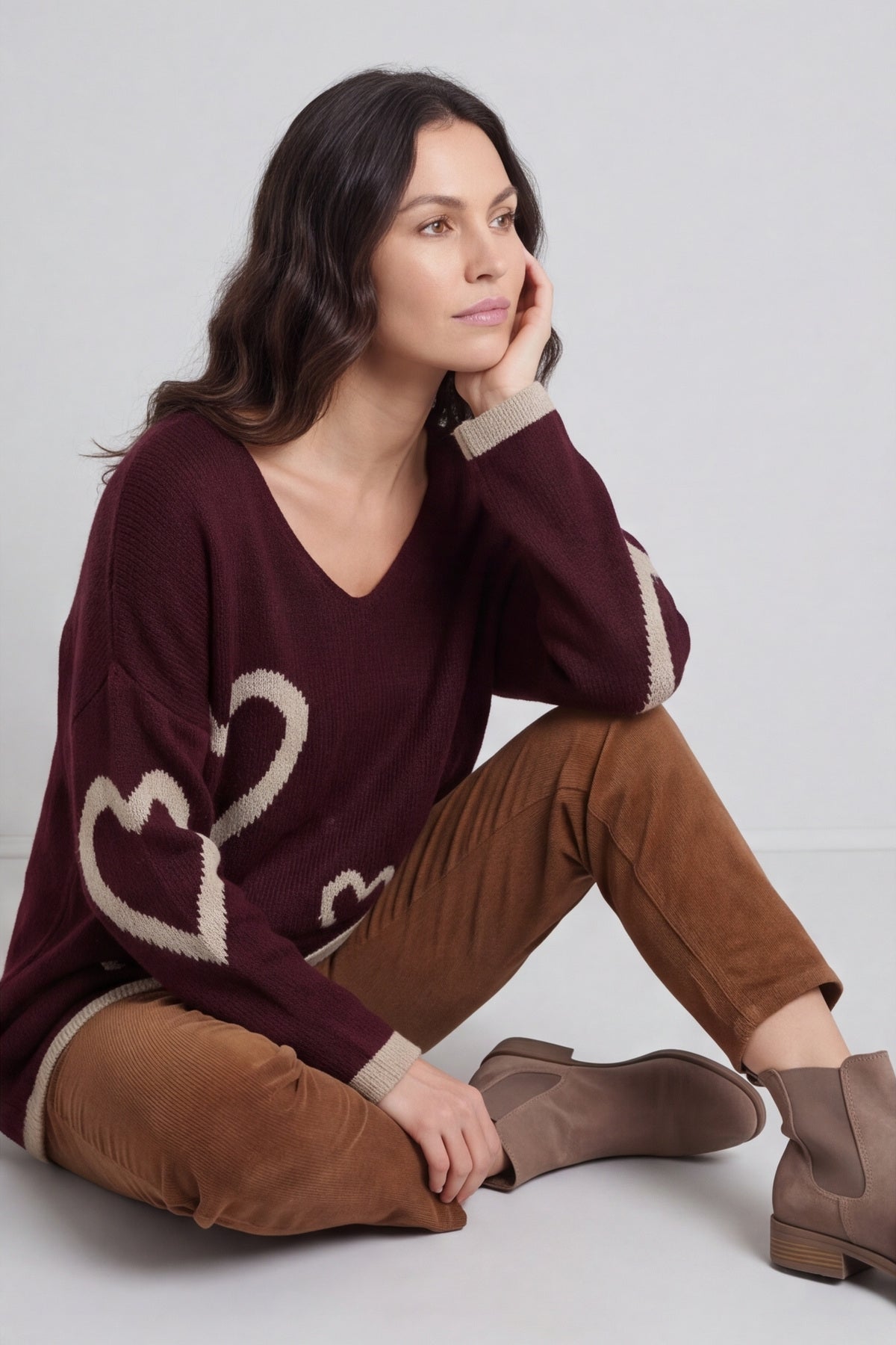 Milena Heart Knitted Jumper Wine – image 2 of 6
