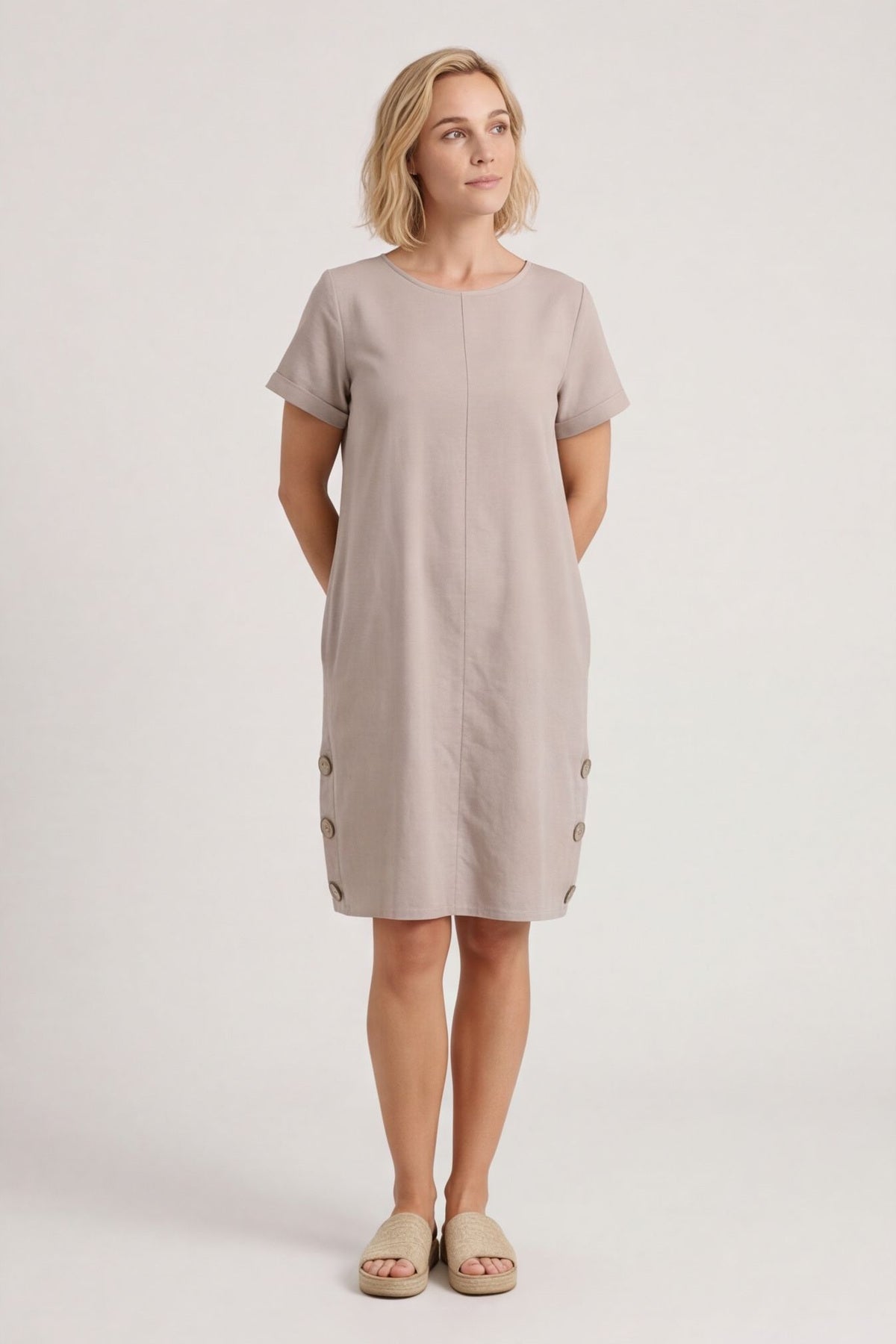 Joyce Button Linen Dress Mocha – image 2 of 6