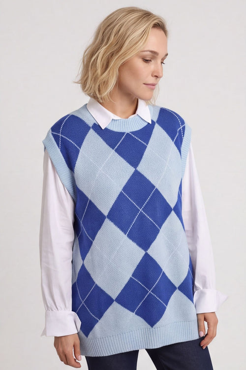 Theresa Argyle Knitted Vest Blue – image 2 of 4