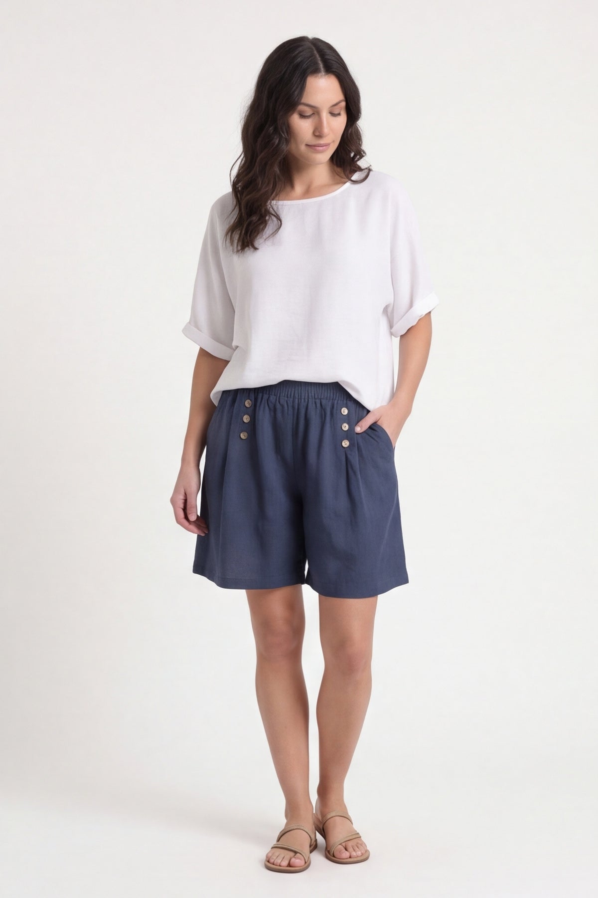 Arielle Linen Blend Shorts Navy – image 2 of 6