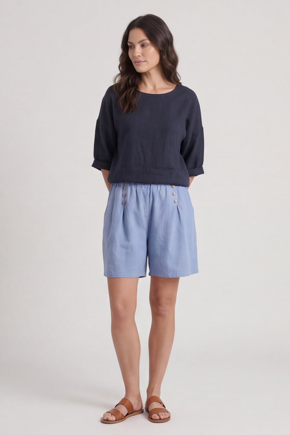 Arielle Linen Blend Shorts Powder Blue – image 2 of 6