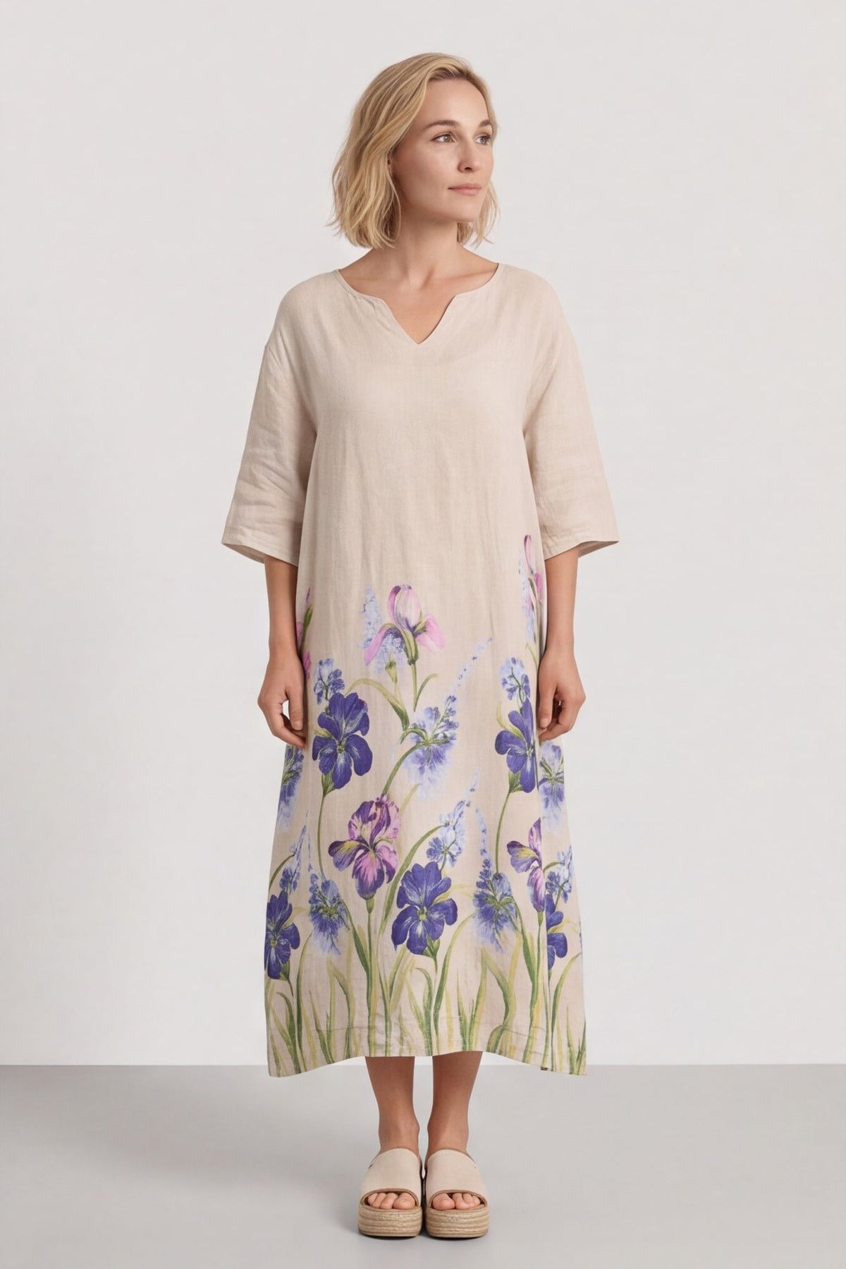Lyla Floral Linen Dress Stone – image 2 of 6