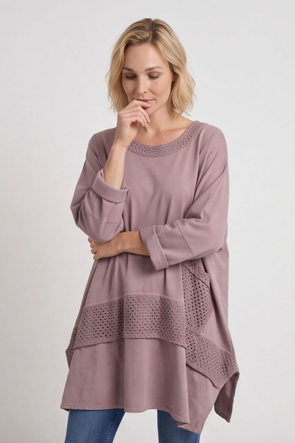 Mozelle Crochet Detail Cotton Top Mauve – image 2 of 5