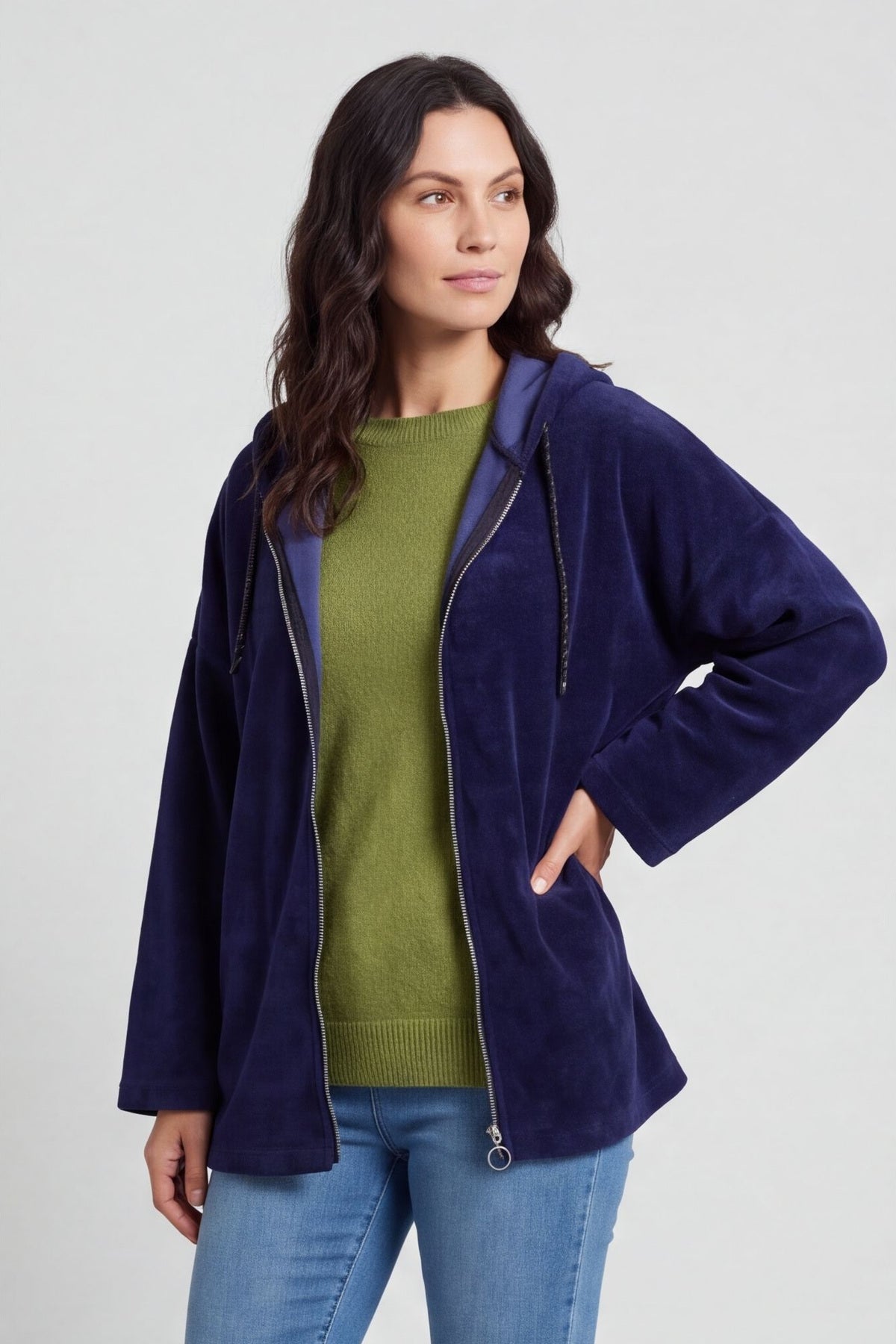 Verys Cord Zip Hooded Jacket Navy – image 2 of 5